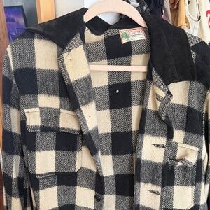 Vintage Plaid Wool-Blend Men's flannel shacket- Black & Cream